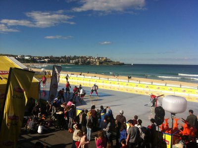 A skating rink temporarily on Bondi Beach - hockey