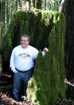 Alan communes with mossy trunk