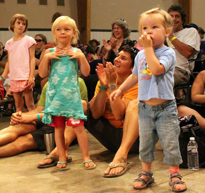 Kids watch the Banana Slugs String Band, Welcome Stage, from Santa Cruz, CA