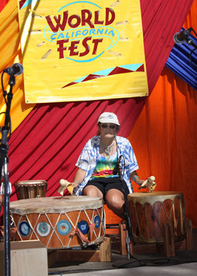 Member of Loping Wolf wood flute and drum circle, Auburn, Ca, Oak Tree Stage