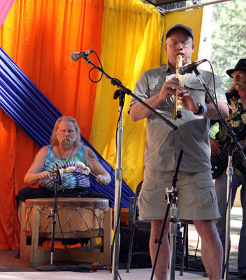 Members of Loping Wolf wood flute and drum circle