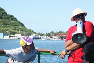 Paolo and tour director Jorge taking us to Stone Island (Isla de las Piedras) via catamaran