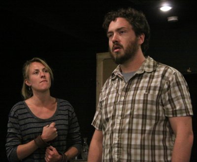 A jealous Leontes, King of Sicilia, played by Sean Green confronts Hermione