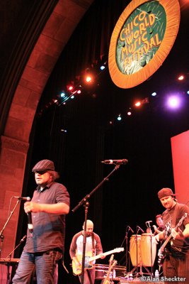 Asdru Sierra (from left), Raul Pacheco, Wil-dog Abers under the Chico World Music Fest banner