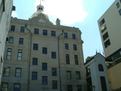 The back of City Hall down on River Street