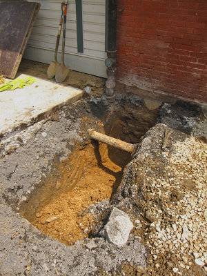 First trench, where the sewer line will leave the building