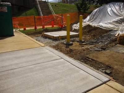 Next day, steel bollards and concrete are added