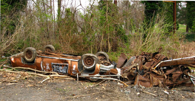 At Barmouth, a car and truck have been pulled out of the weeds