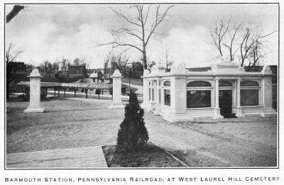 Across from the main Barmouth station, West Laurel Hill Cemetery built a station by 1910