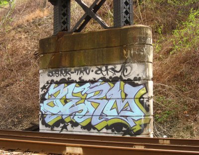 And graffiti where the trail crosses over the Reading railroad.