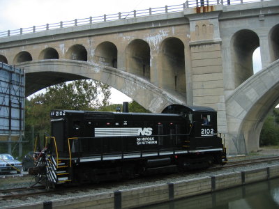 A branch of the former Reading railroad crosses from Lower Merion to Venice Island, Manayunk.