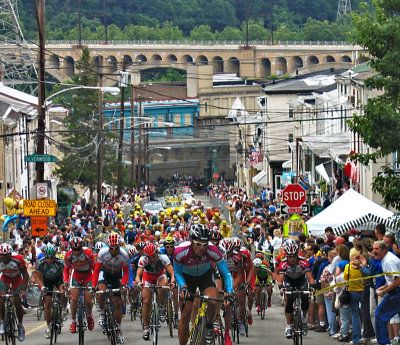 On a Sunday in June each year, bikes race up The Wall, ignoring the bridge and the trail.