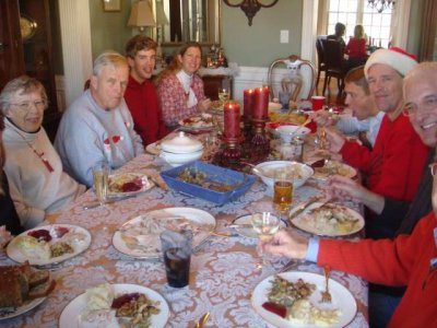 hugh shoves down the food