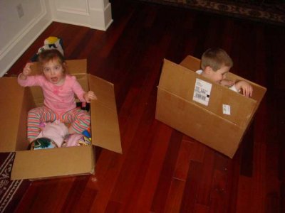 playing in christmas boxes