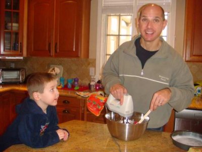 jeff makes a cake, with joe's assistance