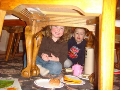 playing clubhouse underneath the dining room table