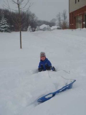 trying to get the sled back up to the house