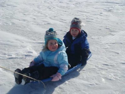 the kids think being on a frozen lake is a blast!