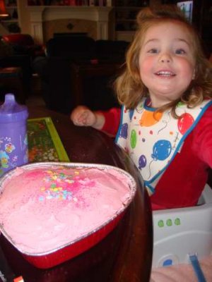 so excited about the cake she decorated!
