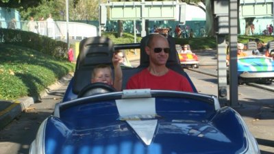 first ride was the speedway cars- the kids got asked to wave the green flag then got escorted to the front of the line! cool!
