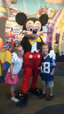 meeting mickey at epcot- e wasn't scared!
