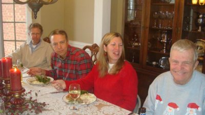 steve, hugh, and becky get dad to smile