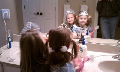 playing princesses, hair and makeup with bff ava