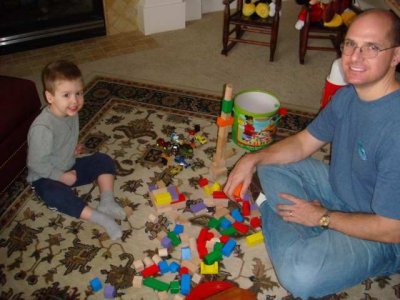 joey and daddy play blocks- note cars are never far away