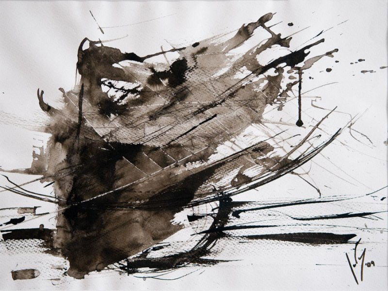 angelo in giorno di vento, ink on paper, 48x36