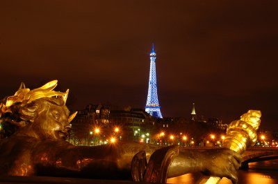 Pont Alexandre with blue Eiffel