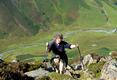 Sue going up Fleetwith Pike