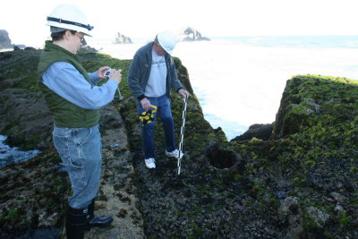 Mary and Tom examining blow hole pipe
