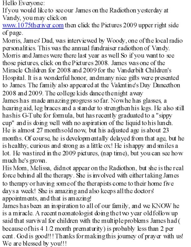 March 2009 update on Sweet Baby James