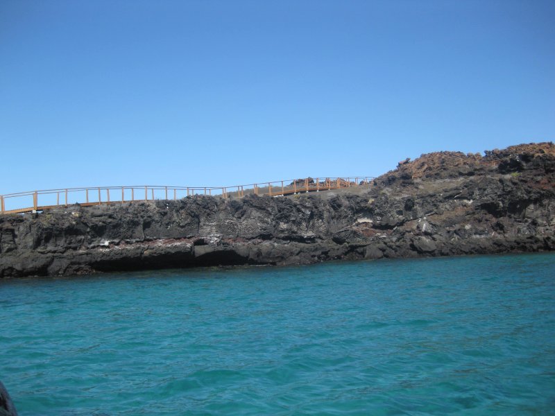 Approaching the volcano walkway in the Zodiac