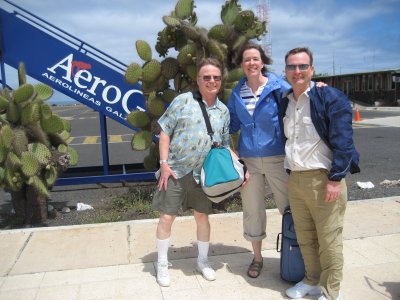 Gaylen, Debbie, & Jeff after landing at Baltra Airport, Galapagos Islands