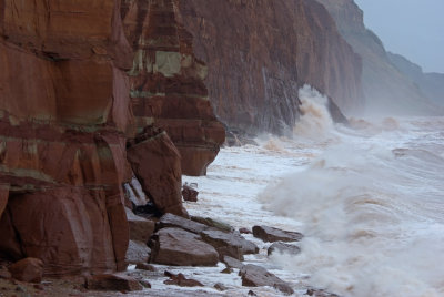 Angry waves attacting a landslip at Sidmouth