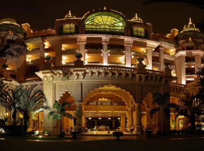 The Leela Palace hotel at night