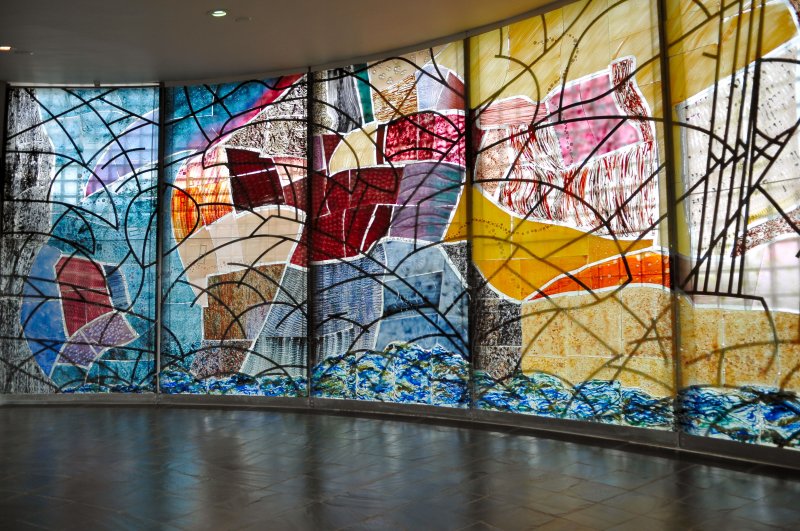 A stained glass window in the Blasket Island Heritage Centre