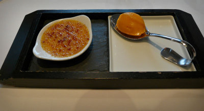 Pre-dessert - mini creme brule and mini mango sorbet
