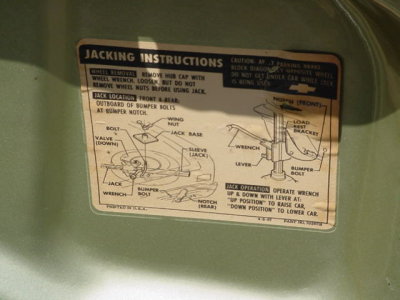 1968 Chevelle Malibu raising the jack to change a tire instructions