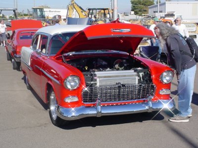 red and white post 1955 Chevy