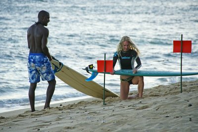 Ka'alawai Beach surfers getting ready for an evening ride
