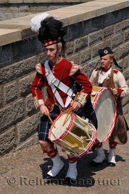 78th Highland drummers marching up a rampart at the Citadel in Halifax Nova Scotia