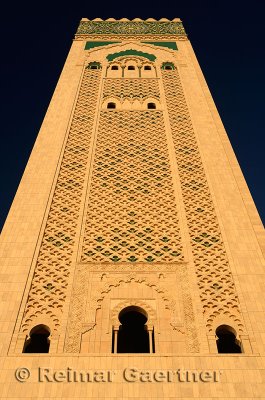 Worlds tallest minaret of the Hassan II Mosque in Casablanca Morocco