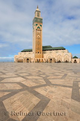 Patterned marble plaza at the Hassan II Mosque in Casablanca Morocco
