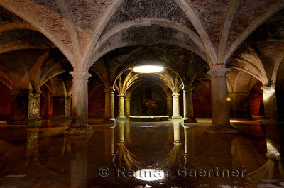 Reflection of skylight in underground Portuguese cistern in the old city of El Jadida Morocco