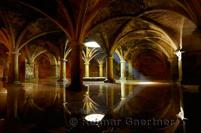 Shaft of light from skylight in underground Portuguese cistern in the old city of El Jadida Morocco
