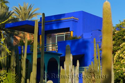 Islamic Art Museum of Marrakech at Majorelle Garden with cactus and palms