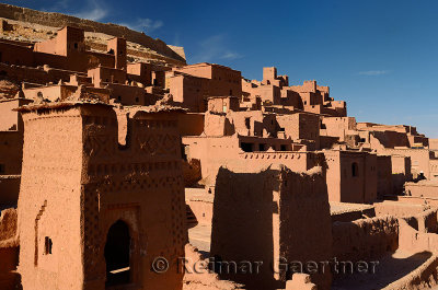 Ochre buildings at the historic earthen ksar of Ait Benhaddou near Ouarzazate Morocco