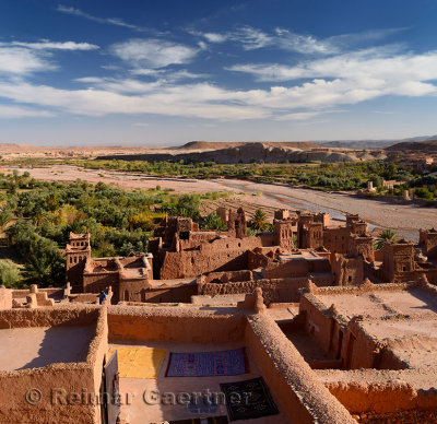 Looking down on the Ounila River Valley from the top of Ait Benhaddou near Ouarzazate Morocco